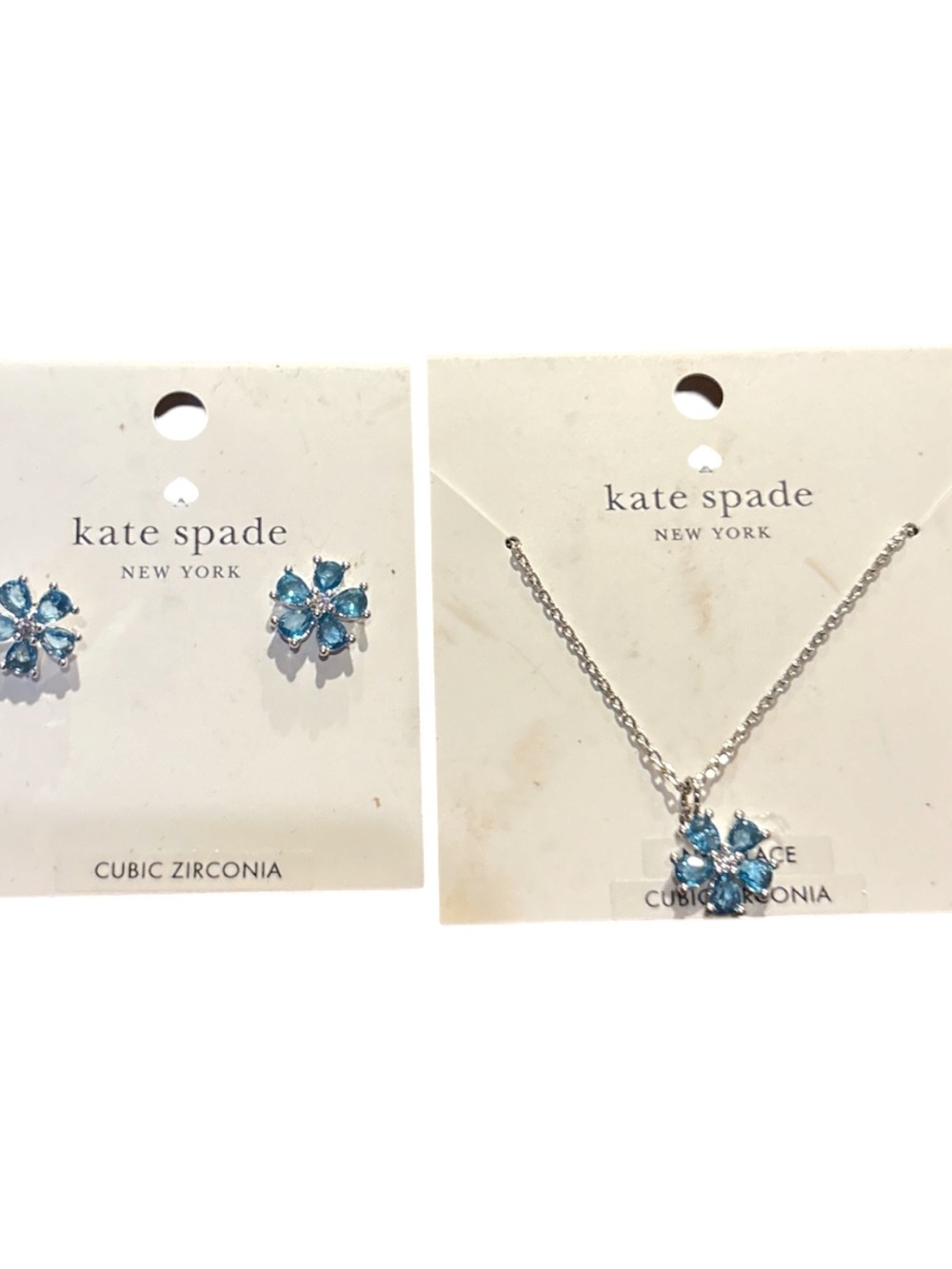 Kate Spade Blue Cz First Bloom  Stud Earrings With Matching Necklace